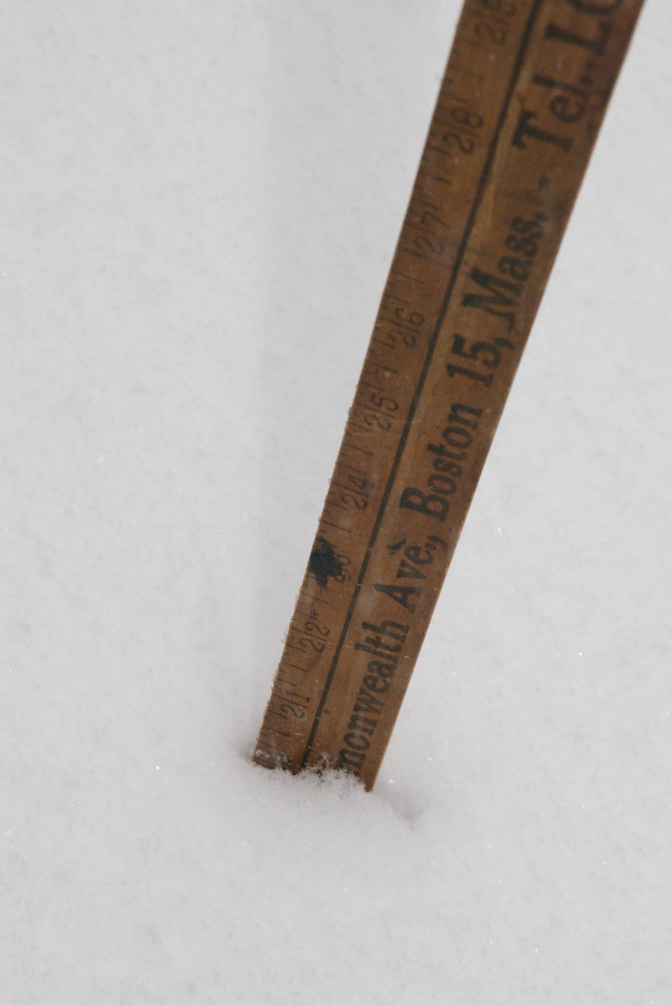 Ruler showing snow depth of 21 inches