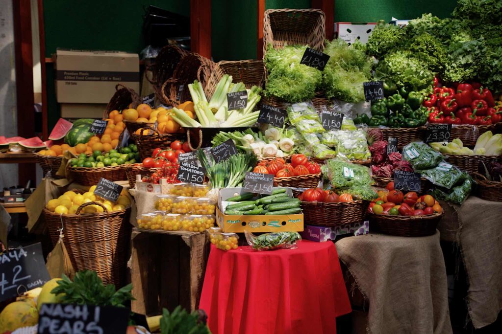 Fruits and vegetables on display