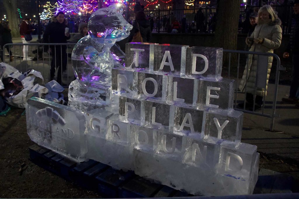 Ice sculpture by the Frog Pond
