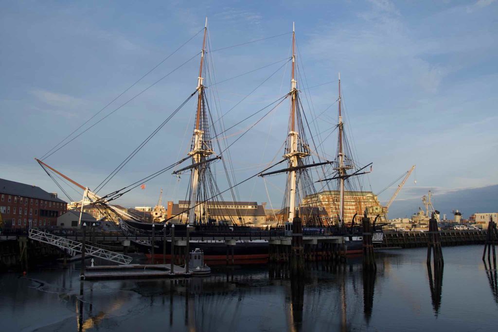 USS Constitution at sunset