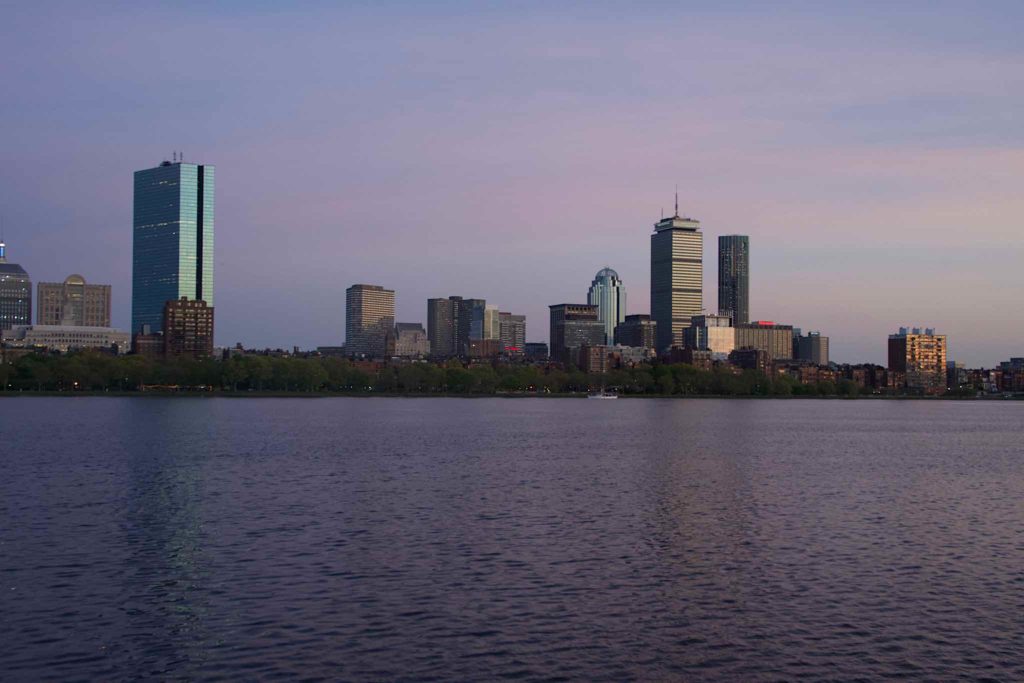 Boston near sunset, seen from the river