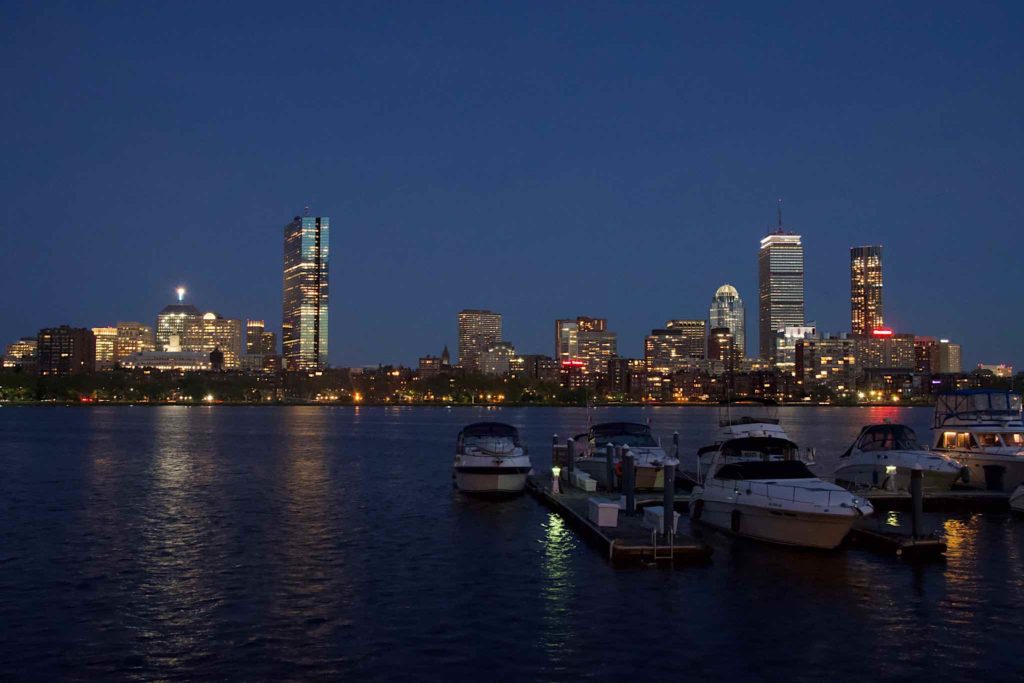 Charles River and Boston at night