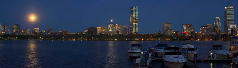 Moonrise over Boston and the Charles River