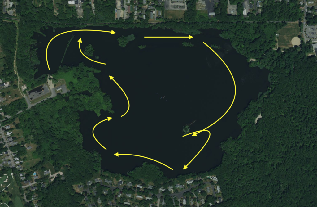 Satellite view of the pond, with my basic path added