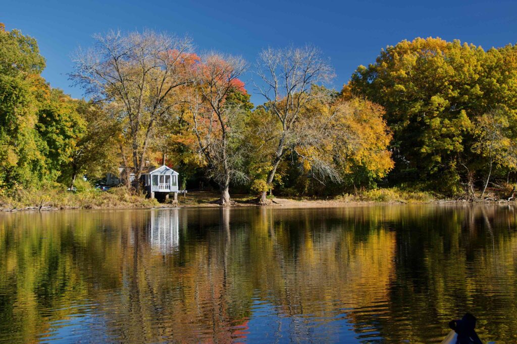 Small shack along the river near Bridge Street