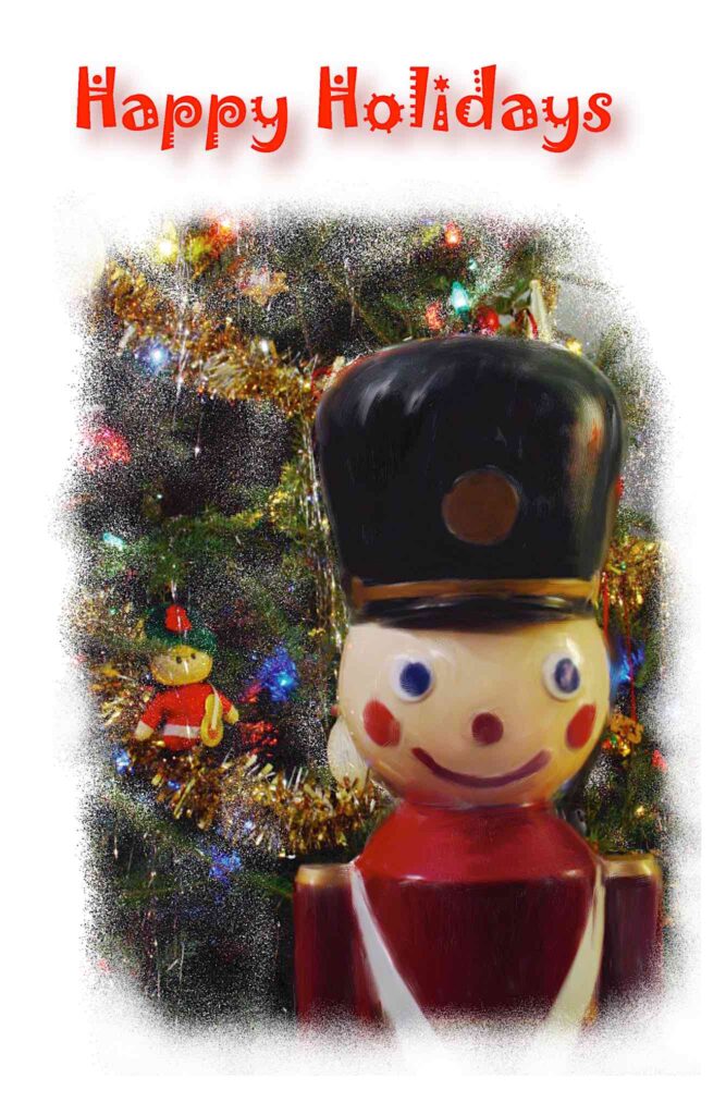 Finished Card - Happy Holidays above vignetted toy soldier