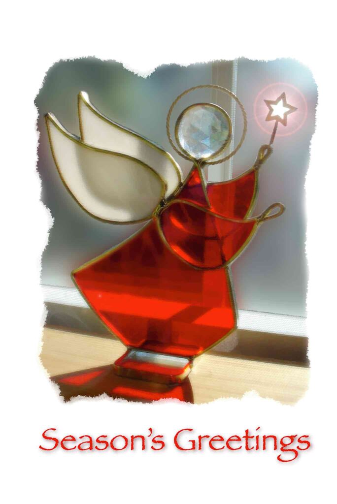 Finished Card - Season's Greetings with glass angel figurine