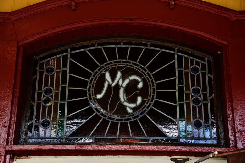 Stained glass over door at Crawford Notch Station
