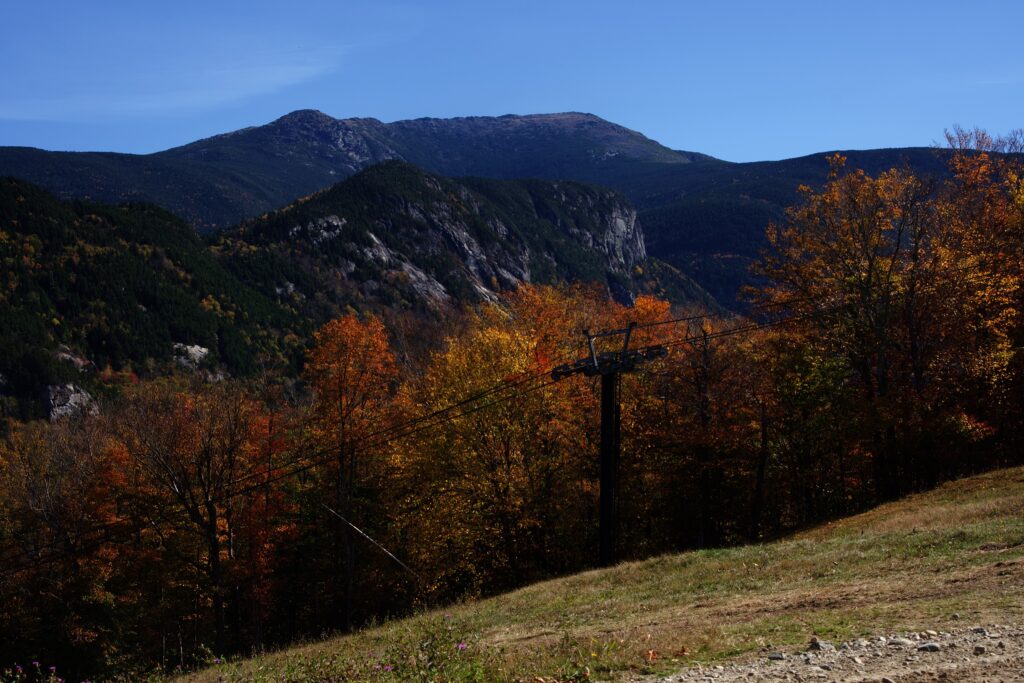 Ski lift and fall foliage at Cannon Mountain