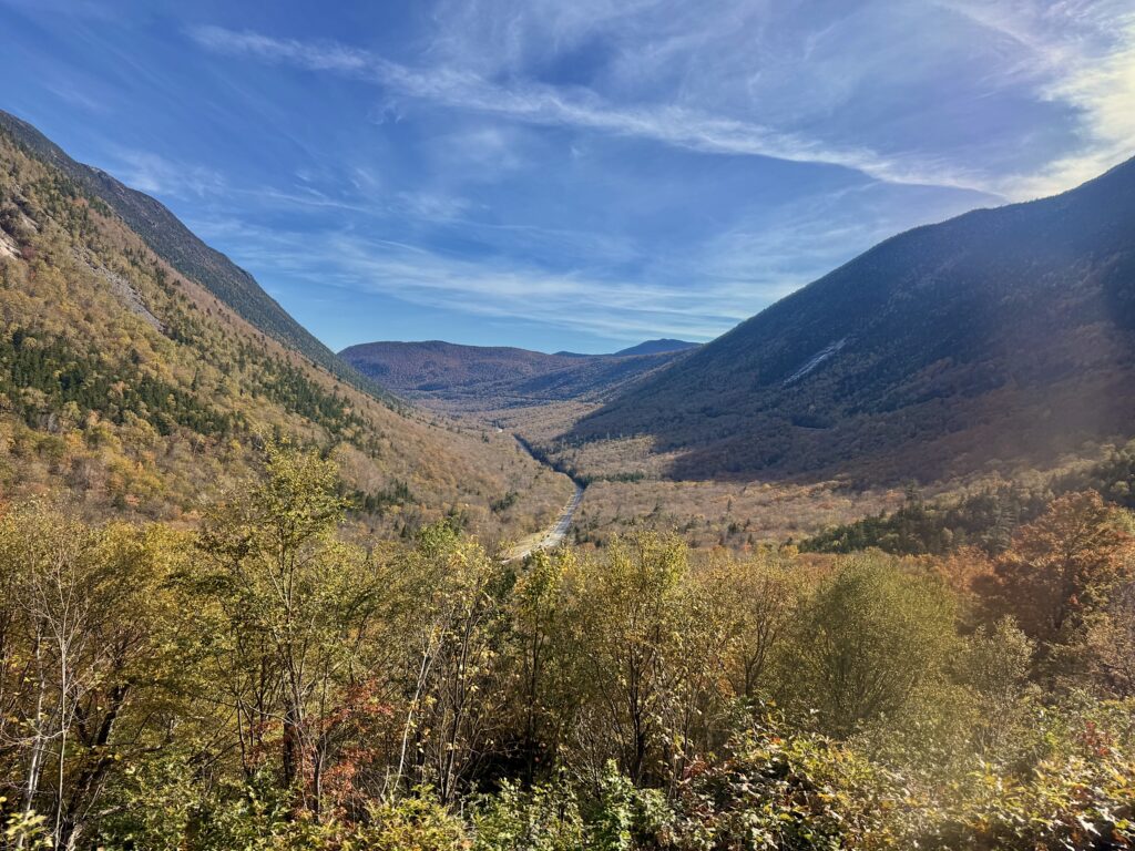 Crawford Notch from above; Route 302 snaking through it