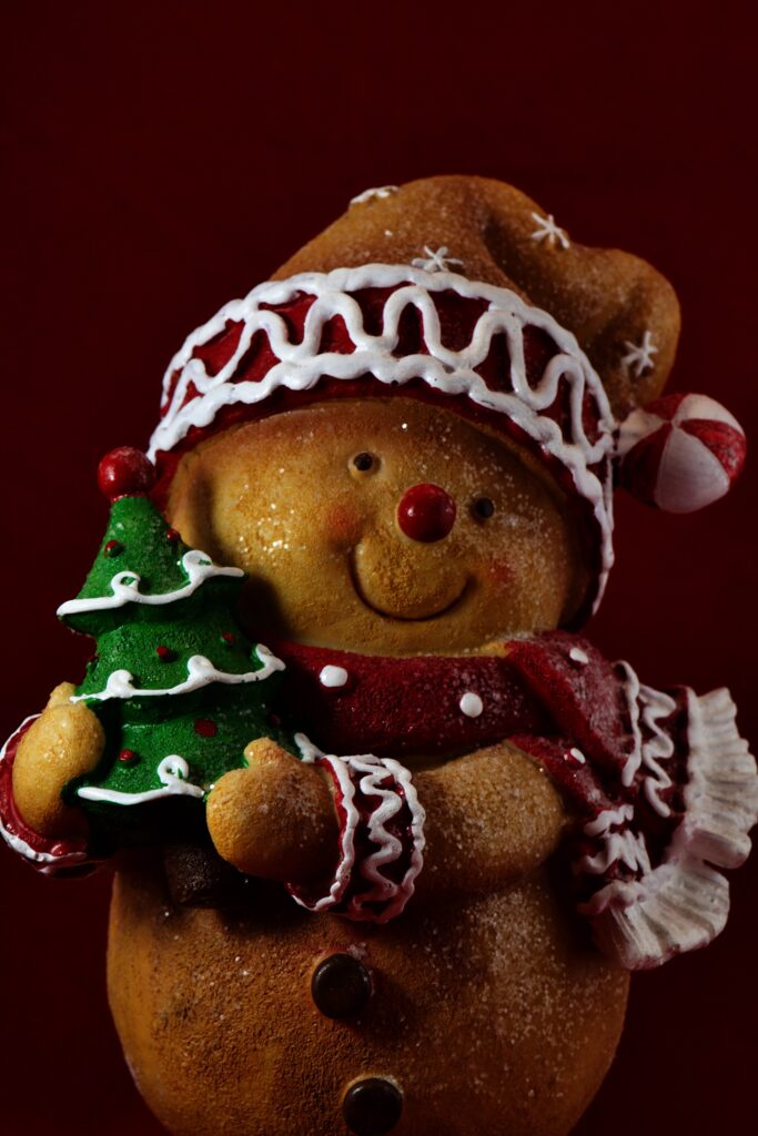 Final picture - medium shot of teddy bear carrying a Christmas tree