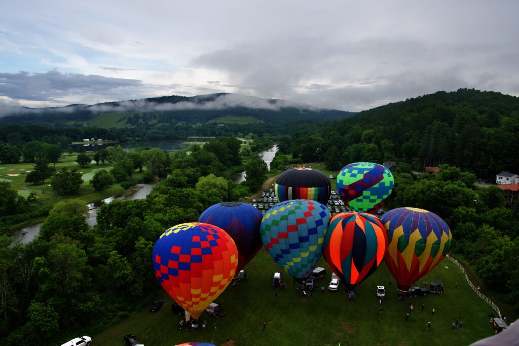 Balloons behind us getting ready to lift off