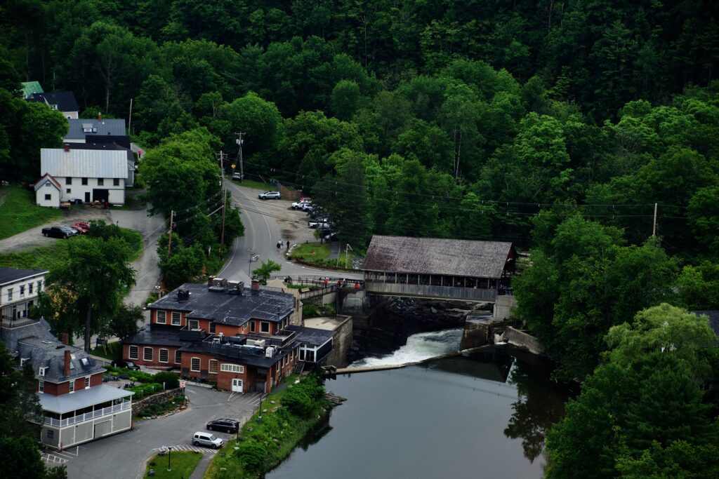 Simon Pearce factory, dam, and covered bridge
