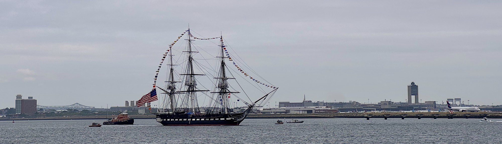 USS Constitution in front of the airport