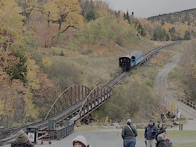 Cog train comes down the mountain