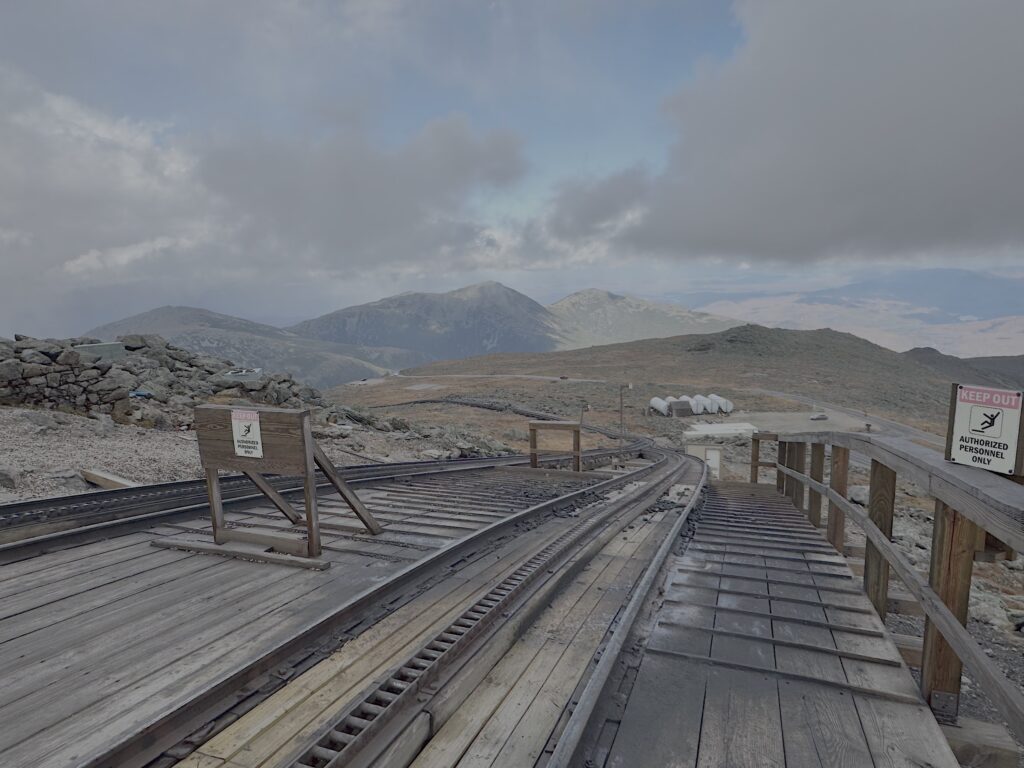 Train platform and mountains beyond